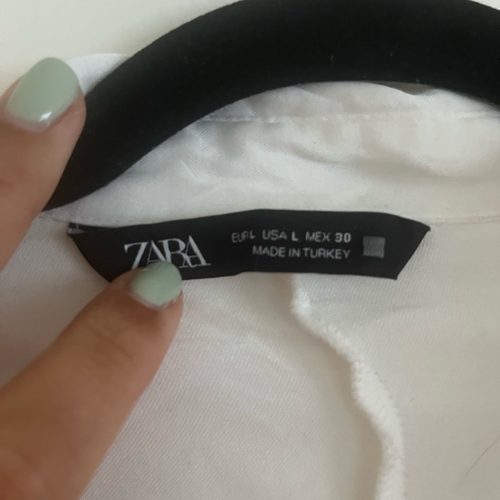 Zara silky / satin tie front lace up shirt - Picture 4 of 5